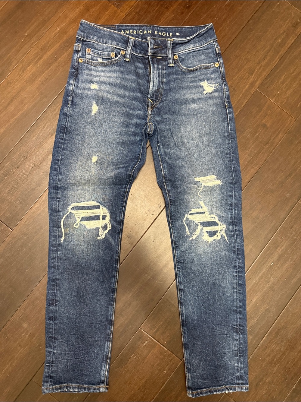 American Eagle Outfitters Men's Ripped Dark Blue Slim Fit Jeans